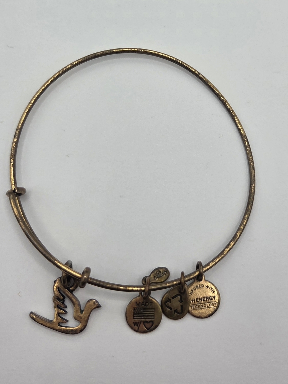 Alex and Ani "Sacred Dove" Gold Tone Adjustable Wire Bangle Bracelet